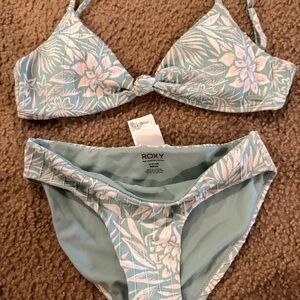 Roxy Floral Triangle Bikini in Seafoam Green and Pale Pink